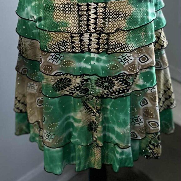 Joseph Ribkoff Sand & Jade Tiered Cowl-Neck Dress with Iridescent Dots – US 12 - Picture 5 of 11